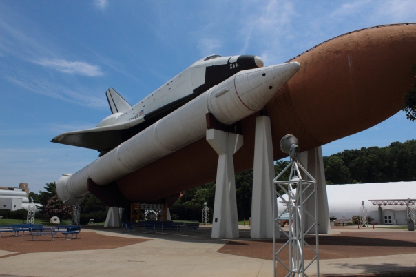A full sized mockup space shuttle attached to an actual external fuel tank at Space Camp